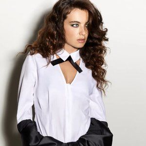 Fleur du Mal Cotton Shirting Neck Tie Bodysuit